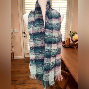 Jacques d’Albry Paris Mohair Blend Made in France Plaid Soft Cozy Scarf  63"X11"